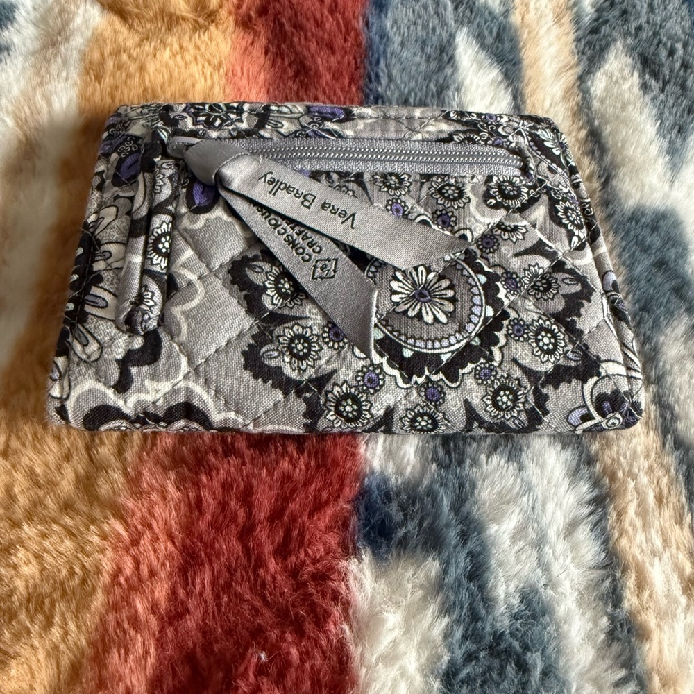 Vera Bradley Black and Gray Floral Quilted Pouch